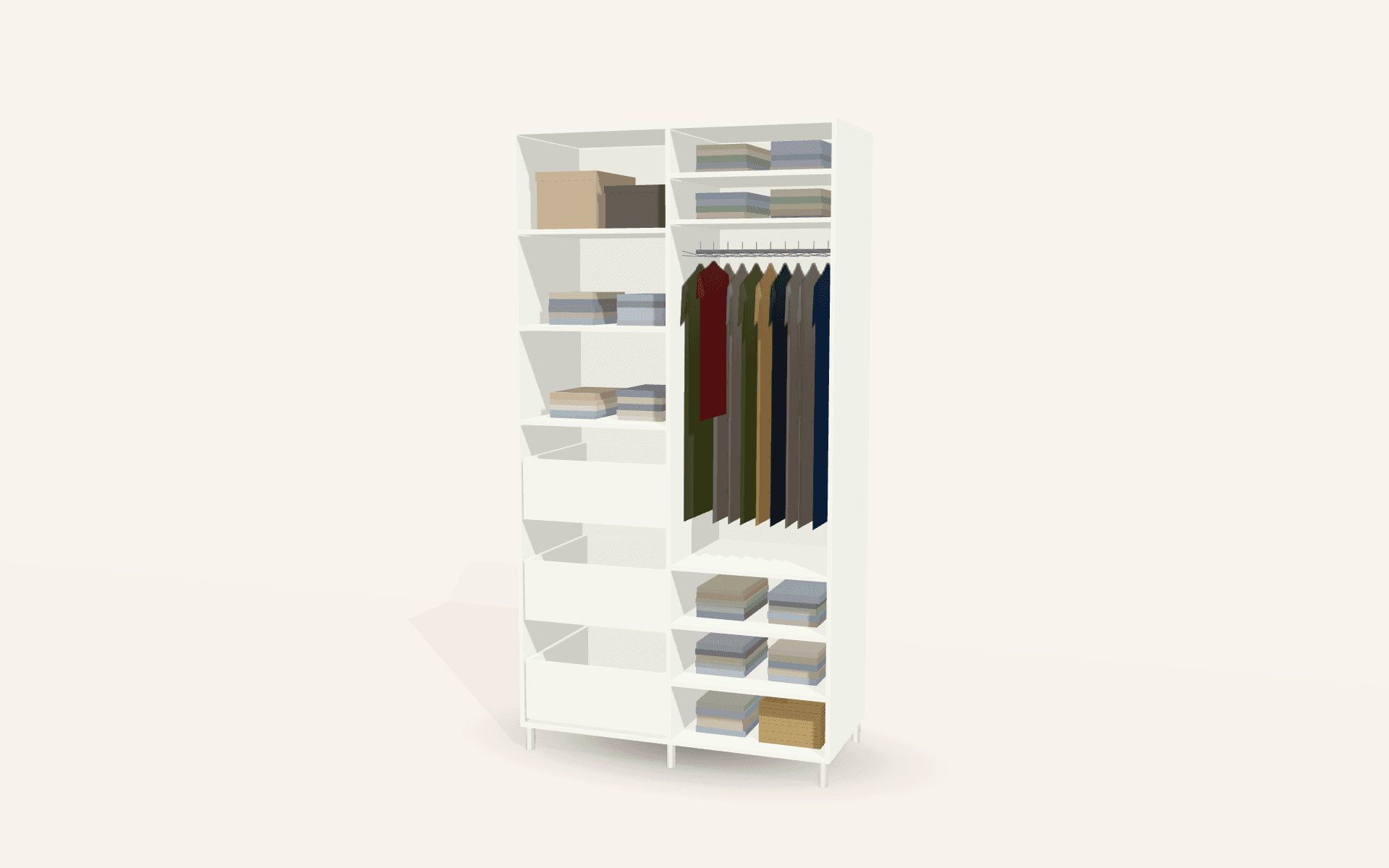 The 2D-1300 Drawers & Hanging Sliding Wardrobe
